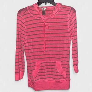 Timing Bright Neon Pink Striped Long-Sleeve Hoodie Top - Size L